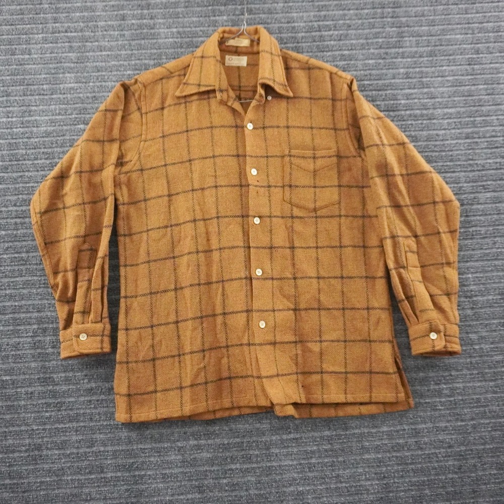 Vintage 60s Gant Shirtmakers Woolster Button Up Shirt Mens M Yellow Windowpane